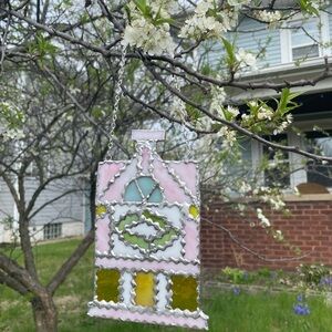 lenox village sugar canister house Stained Glass Hanging
